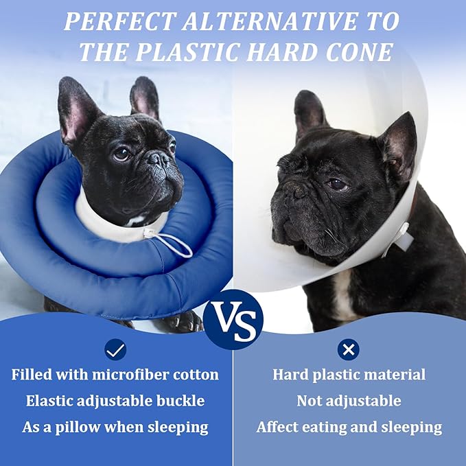 IDOMIK Dog Recovery Collar, Waterproof Soft Dog Cone After Surgery, Comfy Protective Elizabethan Collar Alternative for Dogs Cats, Adjustable Pet Neck Donut Cone Anti-Licking Biting Wounds,Navy,S