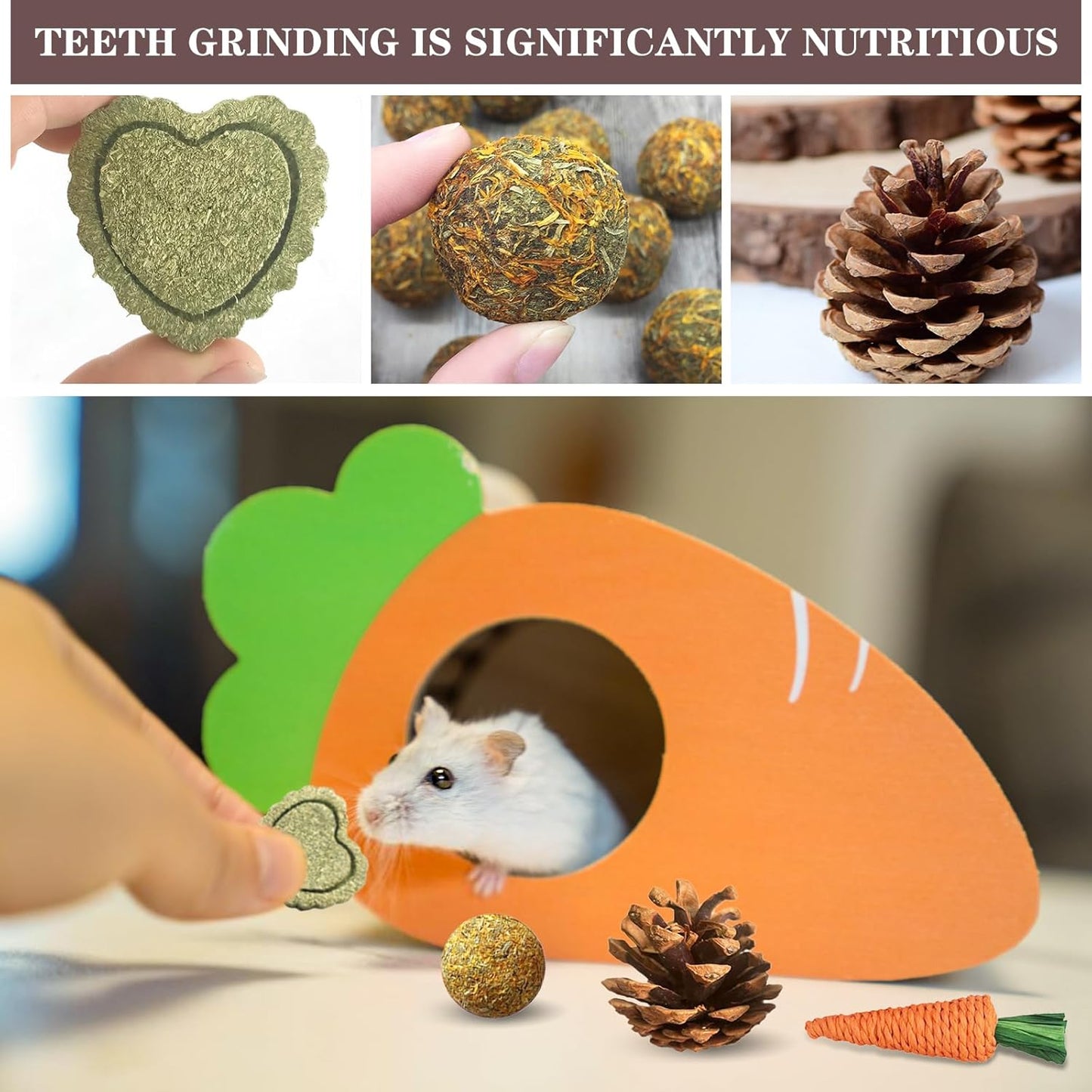 Hamster Toys Set,Guinea Pig Toys Small Animal Chewing Toy and Rat Cage Accessories, 16 Different,Hamster Small Animal Hideout ,Chinchillas, Gerbils, Rats, Rodents Teeth Care,Natural Molar Tools