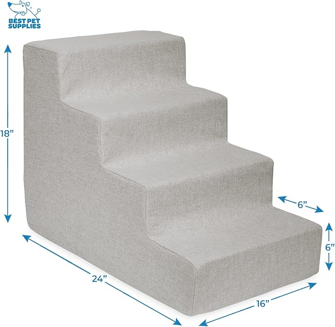 Best Pet Supplies Dog Stairs & Steps - CertiPur-US Made in USA Foam Steps for Small Dogs & Cats, Non-Slip Indoor Balanced Pet Step Support, Dog Ramp, No Assembly, Sand, 4-Step (18-inch Height)