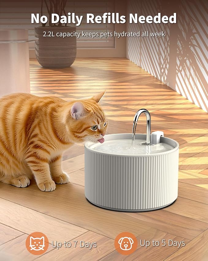 Ceramic Cat Water Fountain, 2.2L/74oz Automatic Pet Water Fountain, Cat Dispenser Ideal for Cats, Dogs and Multiple Pets