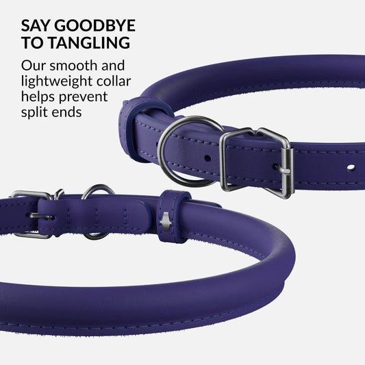 CollarDirect Rolled Leather Dog Collar, Soft Padded Round Puppy Collar, Handmade Genuine Leather Collar Dog Small Large Cat Collars 13 Colors (15-19 Inch, Purple Smooth)