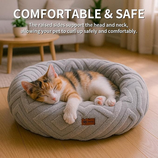 ShinHye Cat Bed - Washable Donut Bed for Cats and Small Dogs, Calming Round Pet Bed with Non-Slip Bottom, Indoor Comfort for Puppy & Kitten(LX-Grey-20x20)