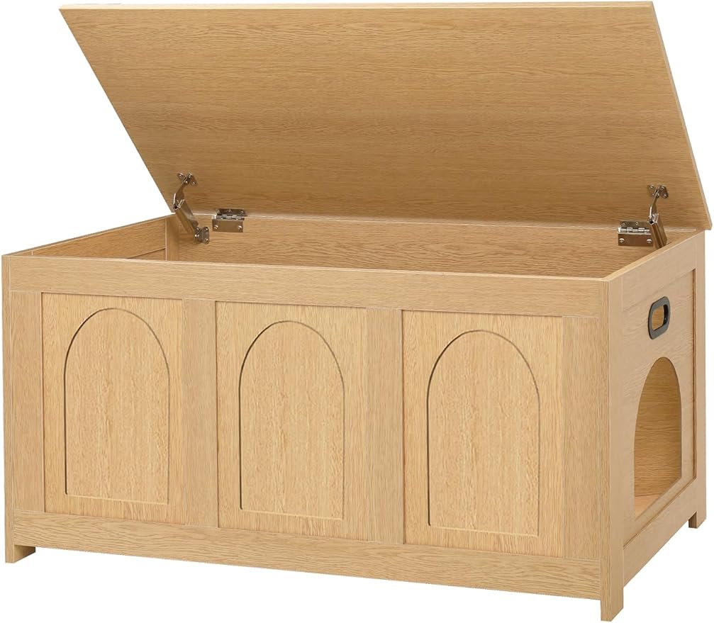 DINZI LVJ Cat Litter Box Enclosure, Flip Top Litter Box Furniture, Farmhouse Hidden Cat Washroom, Wooden Pet House, End Side Table, 39.4" L x 19.7" W x 19.7" H, Sturdy and Easy to Assemble, Natural
