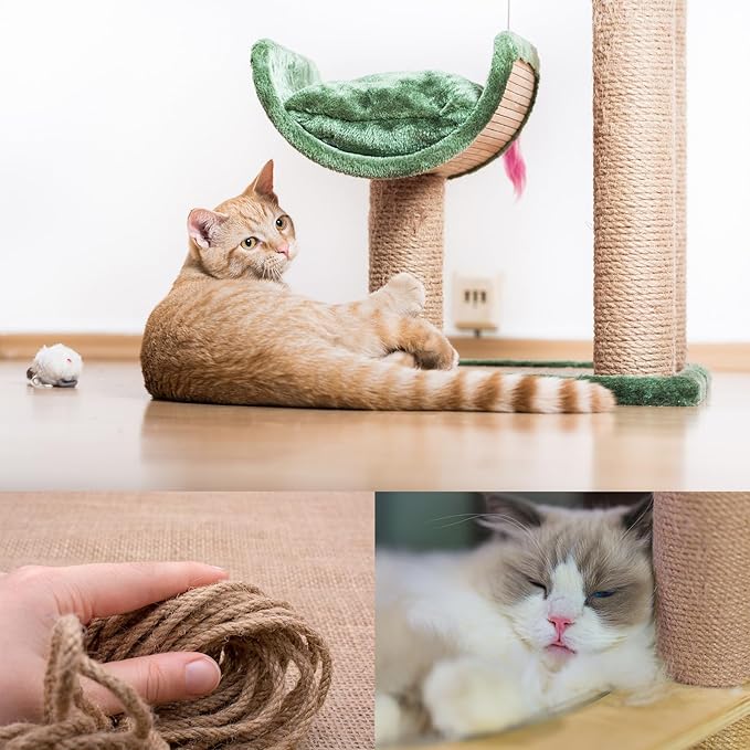 Nature Hemp Rope,sisal Rope for cat Scratcher,Rope for cat Scratch Post，cat Scratching Post Replacement,Cat Scratcher Replacement Rope Heavy Duty Jute Twine for Cat Tree and Tower, DIY (1/4inch,66FT)