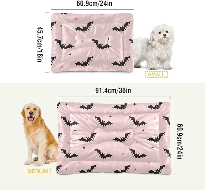 Halloween Bats Pink Pet Bed Cute Dog Bed Mat Absorbing Non Slip Pad Pet Sleeping Mat for Small, Medium, and Large Dogs Puppy Cat 24 in x 18 in