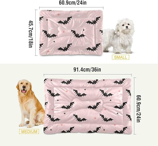 Halloween Bats Pink Pet Bed Cute Dog Bed Mat Absorbing Non Slip Pad Pet Sleeping Mat for Small, Medium, and Large Dogs Puppy Cat 24 in x 18 in