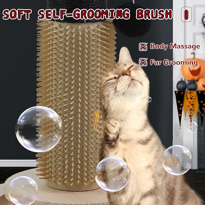 Scratching Posts for Indoor Cats Adults,45'' Tall Gothic Scratching Post with 3.5Inch Diameter Sisal Rope,Cat Scratcher with Interactive Ball Toys Self Groomer Brush for Large Cats