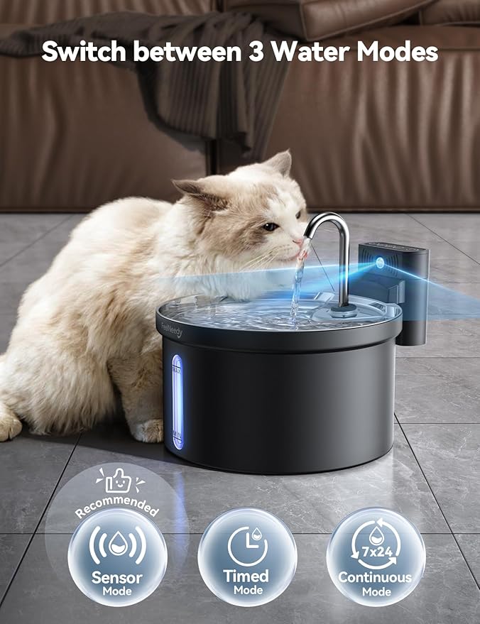 Wireless Cat Water Fountain [Water & Battery Separation] FEELNEEDY 4000mAh Battery Operated Cat Fountain, Cordless Pet Fountain with Motion Sensor for Cats Dogs-3.5L/118oz