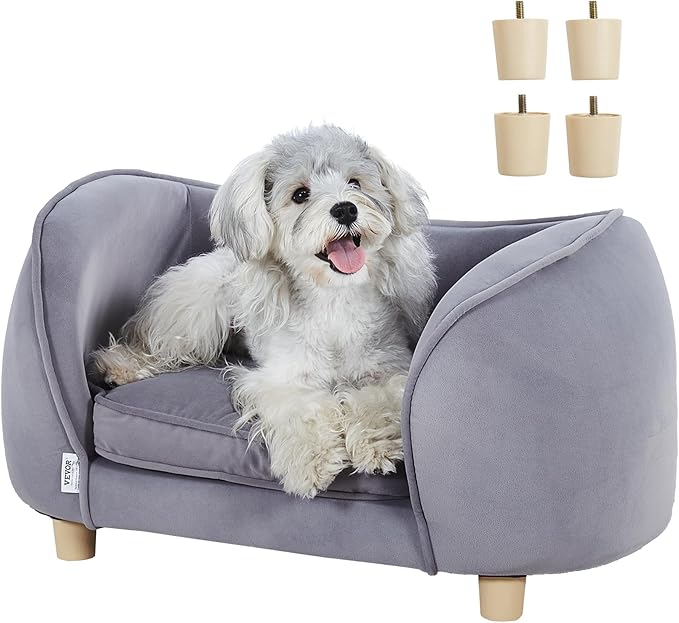 VEVOR Dog Bed, Dog Couch Pet Sofa for Small Dogs and Cats, Soft Velvety Washable Pet Couch and Chair, 60 lbs Load Capacity, Gray