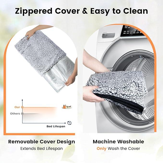 Dog Bed Mat Self Heating Pad for Medium Large Dogs, Dog House Bed Crate Pad for Sleeping Self Warming Pet Bed Puppy Blanket with Removable Washable Cover, Grey 42 Inches