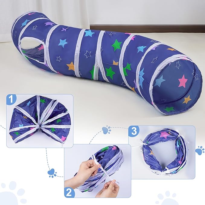 Glittme Cat Tunnel, Cat Tunnels for Indoor Cats, S-Shape Cats Cave with Cat Toys, Foldable Cat Tubes and Tunnels for Cats, Rabbit, Puppy, Guinea Pig