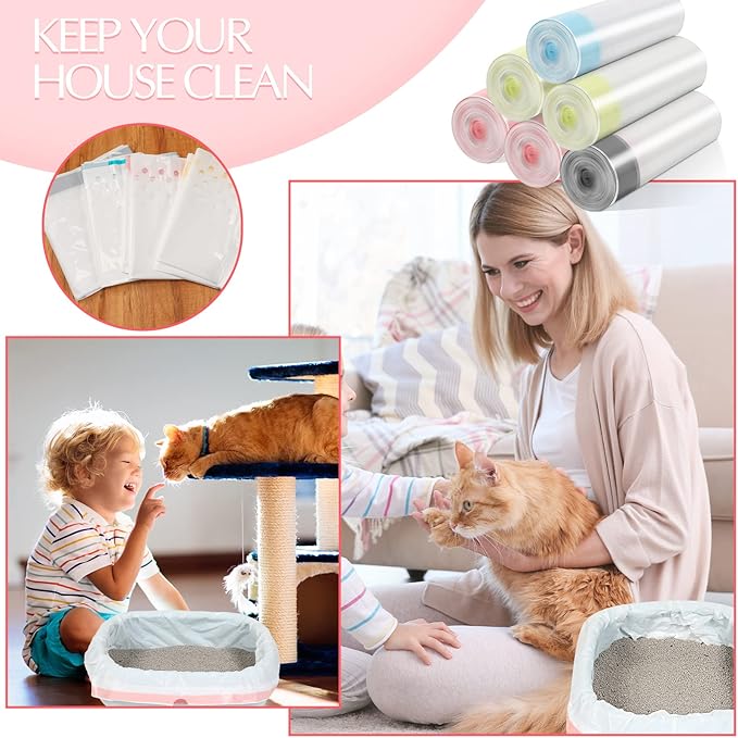 56 Count Sifting Cat Litter Bags Jumbo Thick Cat Litter Box Liners with Holes Disposable Extra Large Feline Pan Liners with Drawstring Scratch Resistant Quick Clean for Kitty Litter Box,36 x 18 Inch