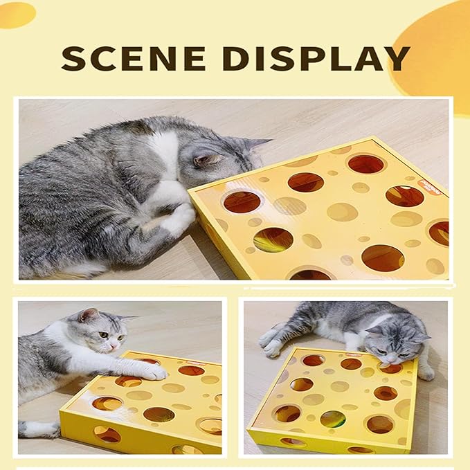 Cat Puzzle Toy, Automatic Cat Toy Feather Rotation in 16 Holes Maze, Interactive Cat Toys for Indoor Cats, Cat Feather Toy with Intelligent Sensing, New Upgrade Whack A Mole Kitten Game