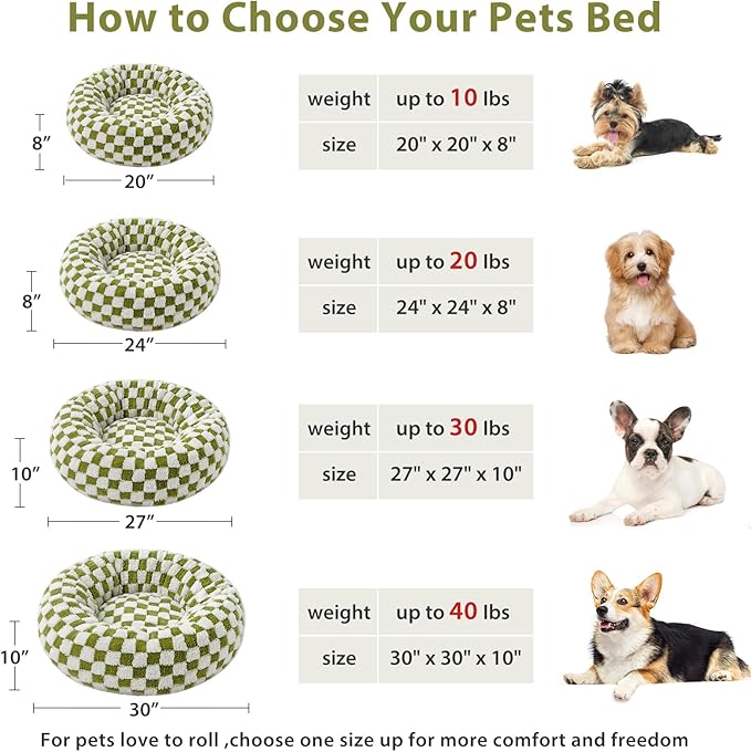 BFPETHOME Donut Dog Bed Medium Size Dogs, Cute Medium Dog Bed for Puppy and Kitten, Round Calming Pet Beds with Non-Slip Bottom, Machine Washable,27inch, Green