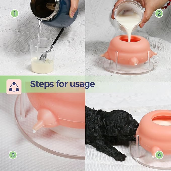 Nursing Nipple for Kittens,Puppy Milk feeders for Multiple Puppies with 4 Nipples & Support Base,Smooth Flow Nipple for Kittens,Ideal Replacement for Nursing Bottle kit,200ml Capacity(Pink)