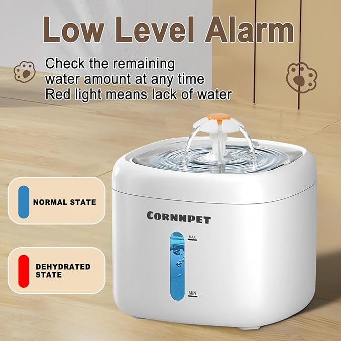 Stainless Steel Lid Cat Water Fountain 74Oz/2.2L Dog Fountain for Drinking - Dogs Drinking Waterer Bowls Indoor - Pet Water Fountain - Ultra Silent - Kitten Drinking Fountains with 3 Filters and 1 Mat