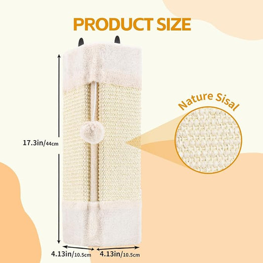 2-Pack Wall Corner Cat Scratcher for Indoor Cats - Wall Mounted Sisal Scratching Pad with Hanging Ball - Vertical Corner Wall Mount Scratch Panel, Protector for Wall Corner