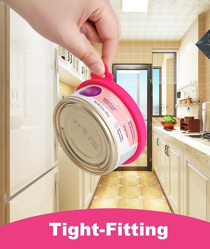 COMTIM Cat Food Can Covers Lids for 5.5 oz Cans, 2 Pack Silicone Cat Food Can Lids for 5.5 oz 5.3 oz Cans...Pet Food Can Covers Reusable Can Toppers Savers for Wet Food (Hot Pink)