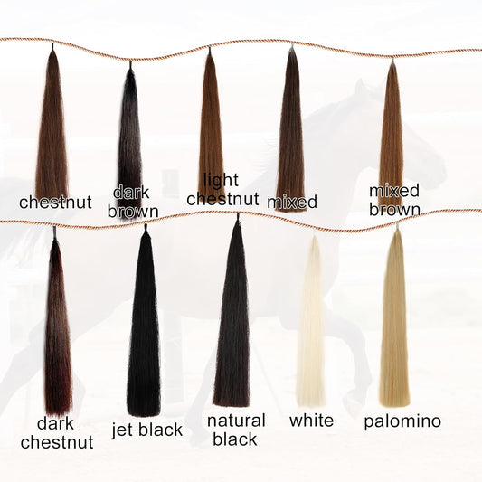 Horse Tail Extensions with Natural Loop Top, Blunt Cut Bottom, 3/8 LB 28-30 Inches Long （Jet Black）