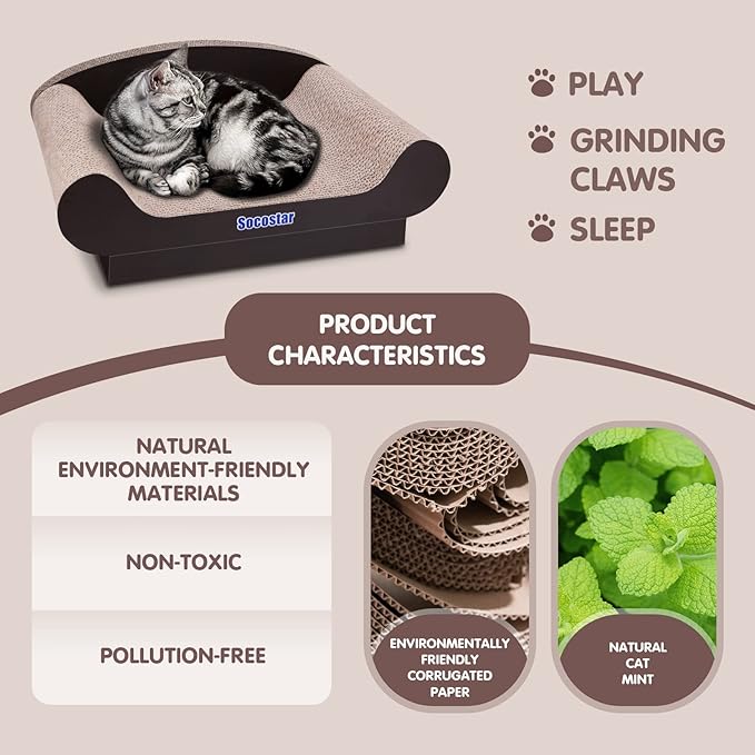 Cat Couch Bed Pad, Cardboard Cats Scratcher Furniture with Catnip, Large Scratch Sofa for Indoor Cats, Wear Resistant and Durable Cat Scratching Board