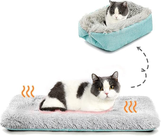 Cat Bed Self Warming, Foldable Self Heated Cat Mat with Removable Cover Heating Pad 24 x 20 inch Extra Warm Thermal Pet Pad for Indoor Outdoor Cats, Non-Slip Bottom Washable Non Electric