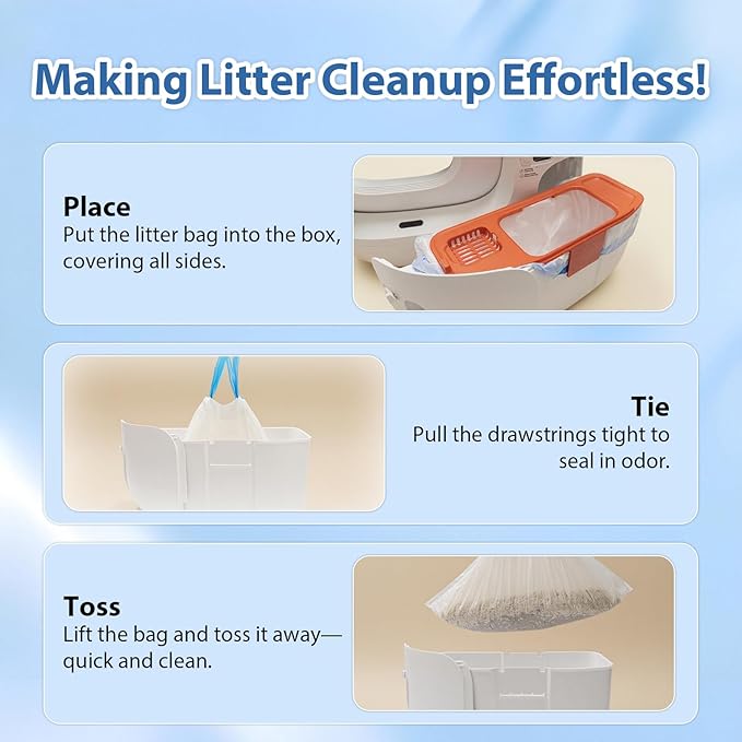 120 Count Drawstring Cat Litter Box Liners Compatible with PETKIT Pura Max2/Max/X,Extra Thick Cat Litter Bags,Tear-Resistant Waste Bags for Automatic Litter Box,Heavy Duty,Leak-Proof