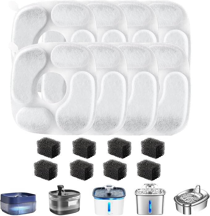 Cat Water Fountain Filter,Pet Fountain Filters compatible with Veken 67oz/2L, 95oz/2.8L and 135oz/4L Dog Water Dispenser,8 Set Cat Fountain Filter Replacement