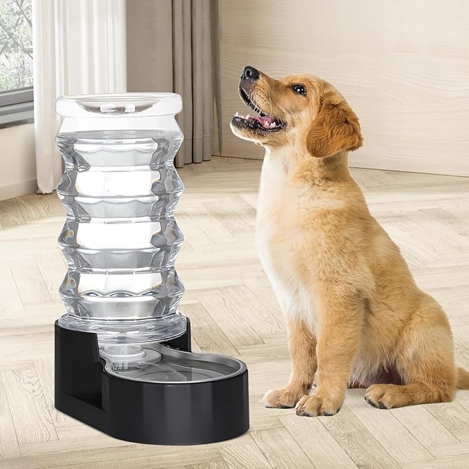 RIZZARI Dog Food Water Dispenser: 7L Automatic Black Large Stainless Steel Fountain with Filter - Gravity Water Feeder - Healthy Hydration for Pets Indoors Outdoors