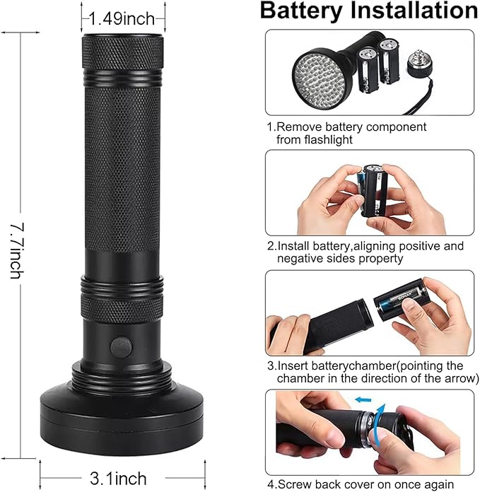 UV Flashlight Black Light, 100 LED Black Flash Light for Dog/Cat Pet Urine Detection, Scorpions Finder
