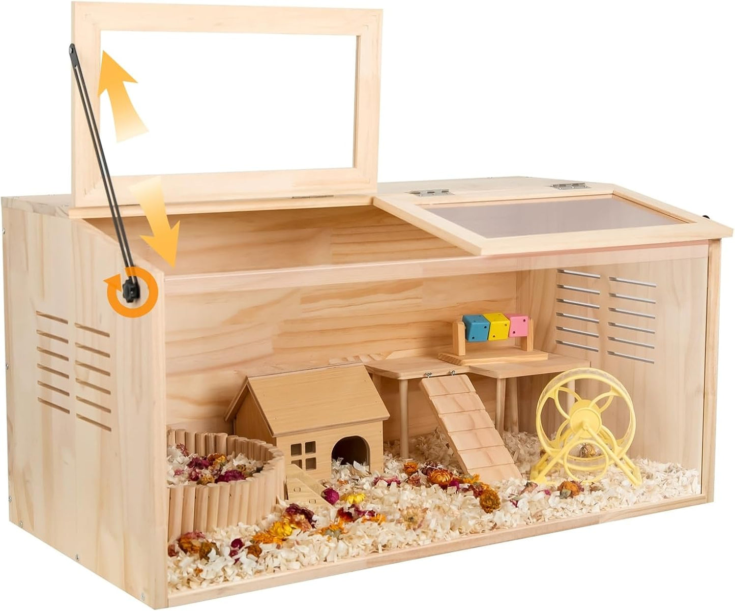 Wooden Hamster Cage,40" L x 20" W x 20" H Animal Cabinet for Dwarf Syrian Hamsters Degus, Hamster Habitat with Openable Top and Large Acrylic Sheets.