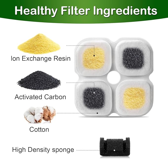 Cat Water Fountain Filter,Compatible 101oz/3L Crystal Stainless Steel Pet Water Fountain,Cat Fountain Replacement Filter 12 Set