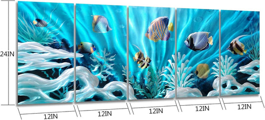 SYGALLERIER Fish Metal Wall Art Hand Crafted Large 3D Sea Life Pictures Modern Abstract Coastal Aluminum Artwork Contemporary Sculpture for Living Room Bedroom Dinning Decor