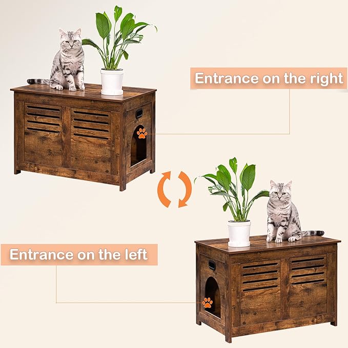 DINZI LVJ Litter Box Enclosure, Flip Top Litter Box Furniture, Hidden Cat Washroom, Wooden Cat House, End Table, 31.5" L x 19.7" W x 19.7" H, Good Ventilation, Easy to Assemble, Rustic Brown
