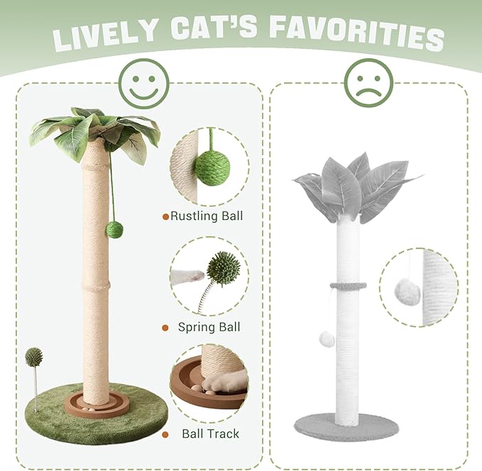 Aplatho Tall cat Scratching Post for Kitten Large Cats, Sturdy cat Scratching Post Cute with Ball Track