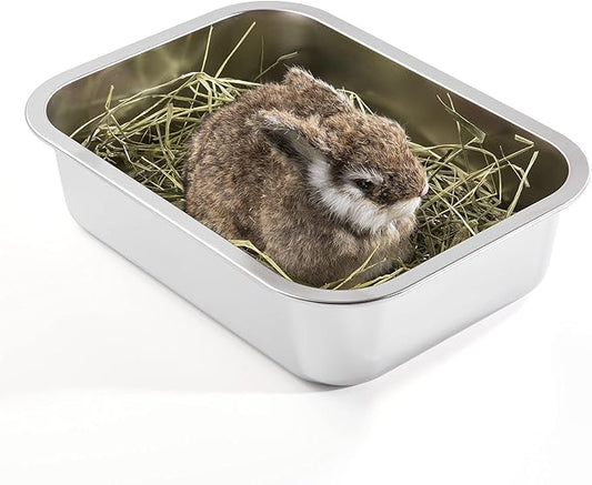 Yangbaga Stainless Steel Litter Box for Kittens, 4 in Height Easy Entry, Odor Control, Non Stick, Easy to Clean,Litter Box for Rabbits, Ferrets,Guinea Pigs and Hamsters