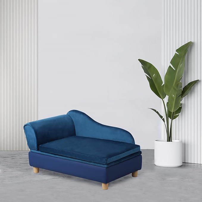 Pet Bed Sofa, Puppy Bed with Storage, Small Dog Couch with Removable & Washable Cushion, Comfy Pet Couch Bed for Cats & Puppy (Blue)