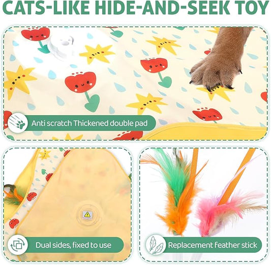 Interactive Cat Toys, Durable Stable Base Touch Activated Kitten Toy, Rechargeable Hide and Seek Cat Toys, Waving Concealed Feather Exercise Toy for Indoor Bored Cats/Kitten
