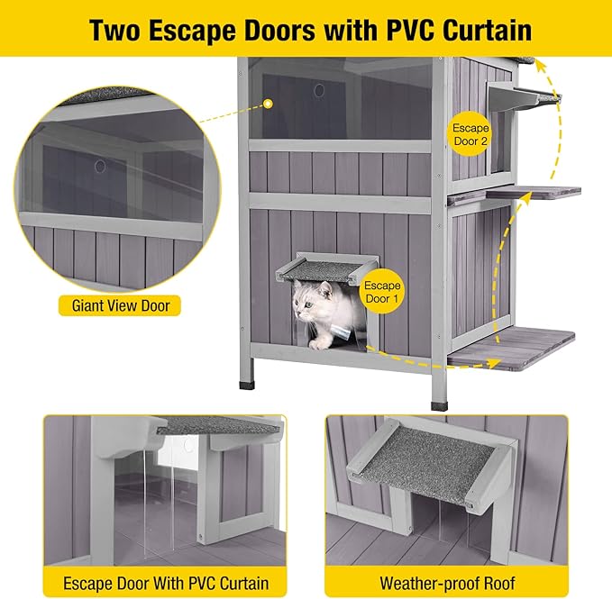 Aivituvin Outdoor Feral Cat House 2-Story Cat Cottage Kitten Shelter with Window