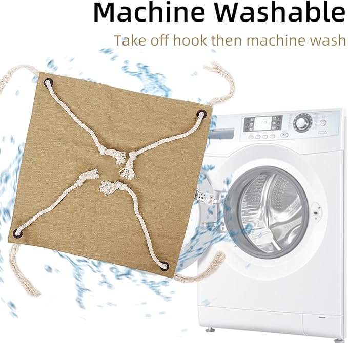 Breathable Linen Cat Hammock in Clean Solid Colors, Minimalist Design for Cages Machine Washable Available in 6 Colors, Yellow (Yellow)