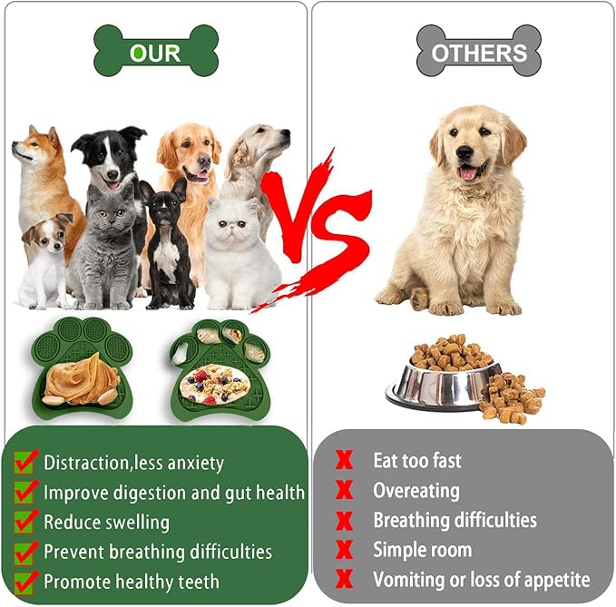 Lick Mat for Dogs and Cats, Premium Lick Pad with Suction Cups,Dog Slow Feeder Dowl Mat for Bathing Grooming Nailing Trimming, Food-Grade, Non-Toxic (Green)