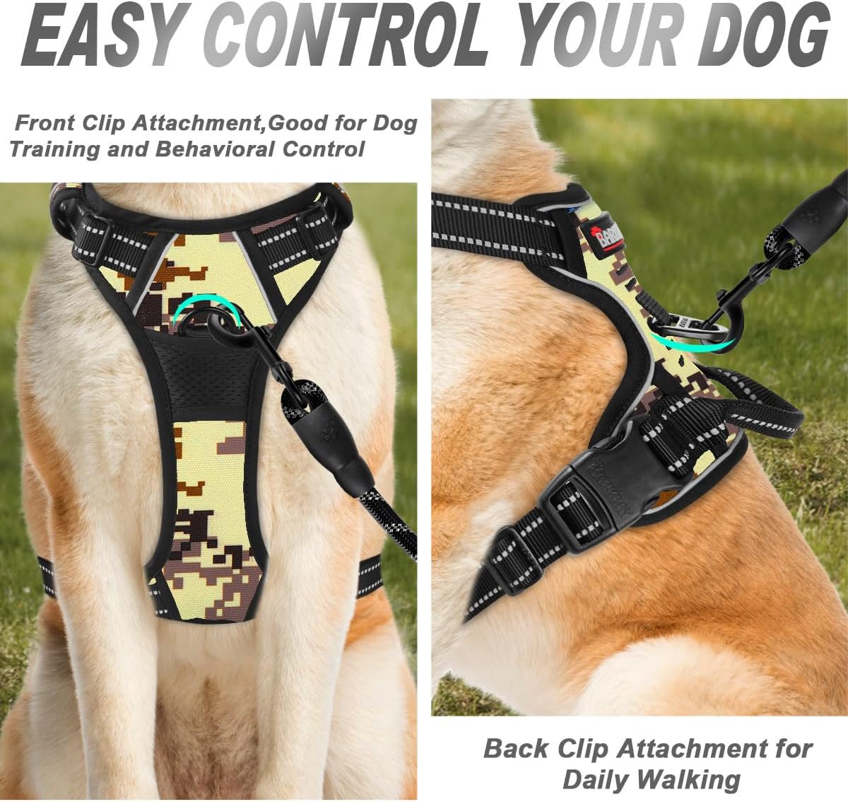 BARKBAY No Pull Dog Harness Front Clip Heavy Duty Reflective Easy Control Handle for Large Dog Walking(Desert camo,XL)