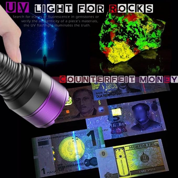 365NM UV Blacklight Flashlight, Professional 4-Core High-Intensity Filtered LED, High Capacity of Battery, Ultra-Long Range Beam for Yooperlite Hunting, Scorpions, Pet Urine, Resins, Counterfeit Money