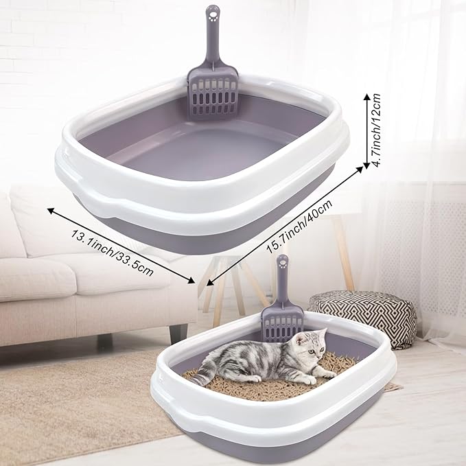 Kitten Starter Kit - 15 Piece Cat Essentials Set Includes Litter Box, Toys, Collars, Scratch Pad, Nail File, Automatic Feed Bowls, Grooming Gloves (Gray)