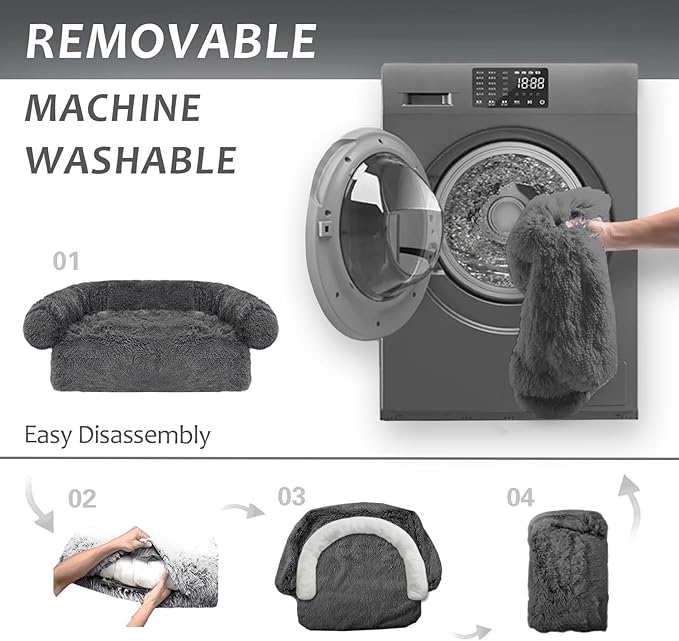 Calming Dogs/Cats Bed Mats, Dog Pad Washable Removable Couch Cover, Plush Long Fur Mat for Pets, Waterproof Lining, Perfect for Small, Medium and Large Dogs and Cats (Dark Gray, 45"x37")