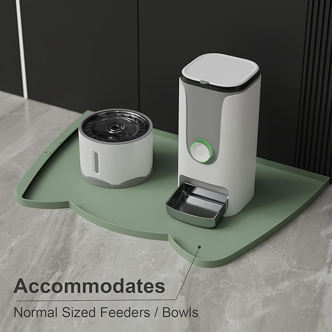 OHMO Dog Food Mat(Sage Green, 24 * 15'') w/Residue Collection Pocket Silicone Pet Feeding Mat for Floor High Edges Anti Spills Waterproof Cat Water Bowl Tray, Easy Clean Placemat