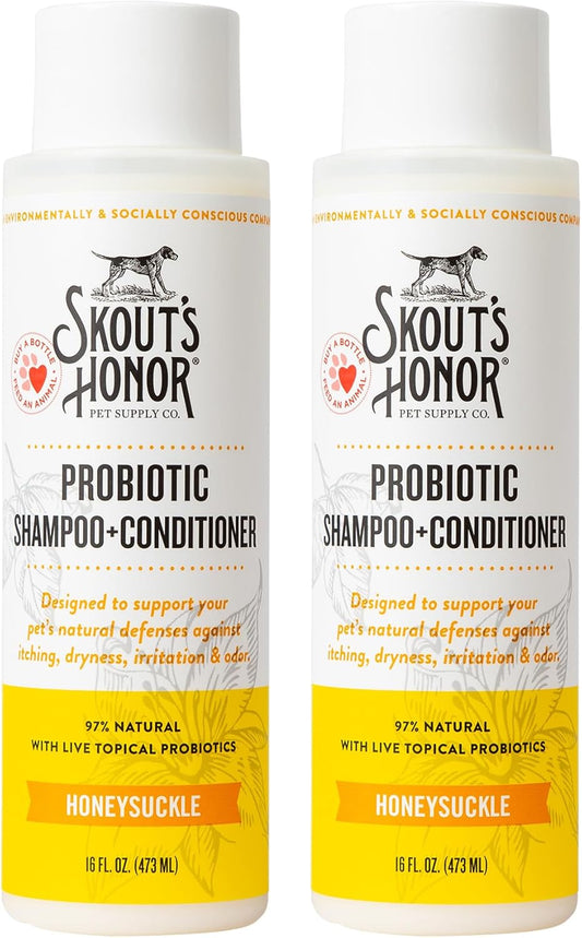 Skout's Honor Probiotic Dog Shampoo & Conditioner with Avocado Oil & Omega-3s, 97% Natural, Paraben & Sulfate-Free, Cruelty-Free, 16oz, Honeysuckle 2-Pack