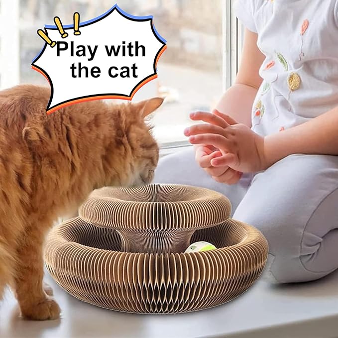 Kitty Curls Cat Scratcher,Magic Organ Cat Toy,Cat Scratcher for Grinding Claw Cardboard Cat Toys,Interactive Scratch Pad with Toy Ball