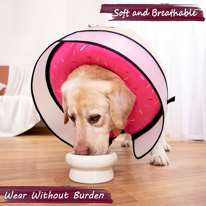 Inflatable Dog Cone Collar with Enhanced Anti-Licking, Soft Neck Donut for Dogs Cats, Recovery Pet Cone Collar After Surgery for Large Medium Small Dogs… (Donut Pink, Medium+)