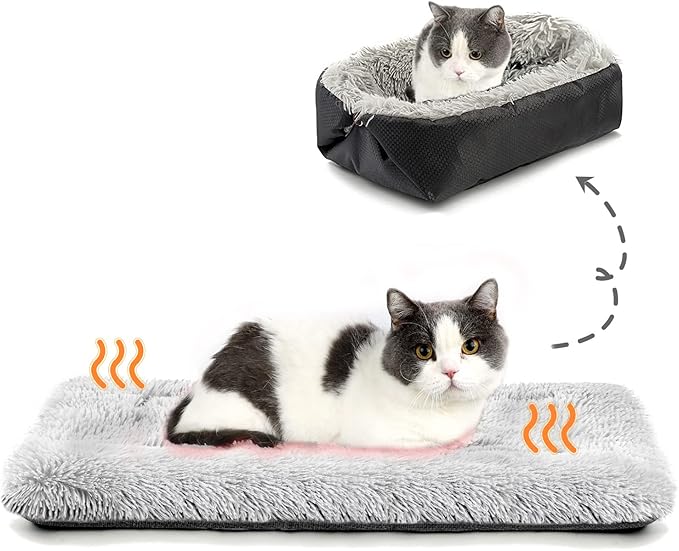Self Warming Cat Bed Self Heating Cat Dog Mat 23.5 x 20 inch Extra Warm Thermal Pet Pad for Indoor Outdoor Pets with Removable Cover Non-Slip Bottom Washable Non Electric Black