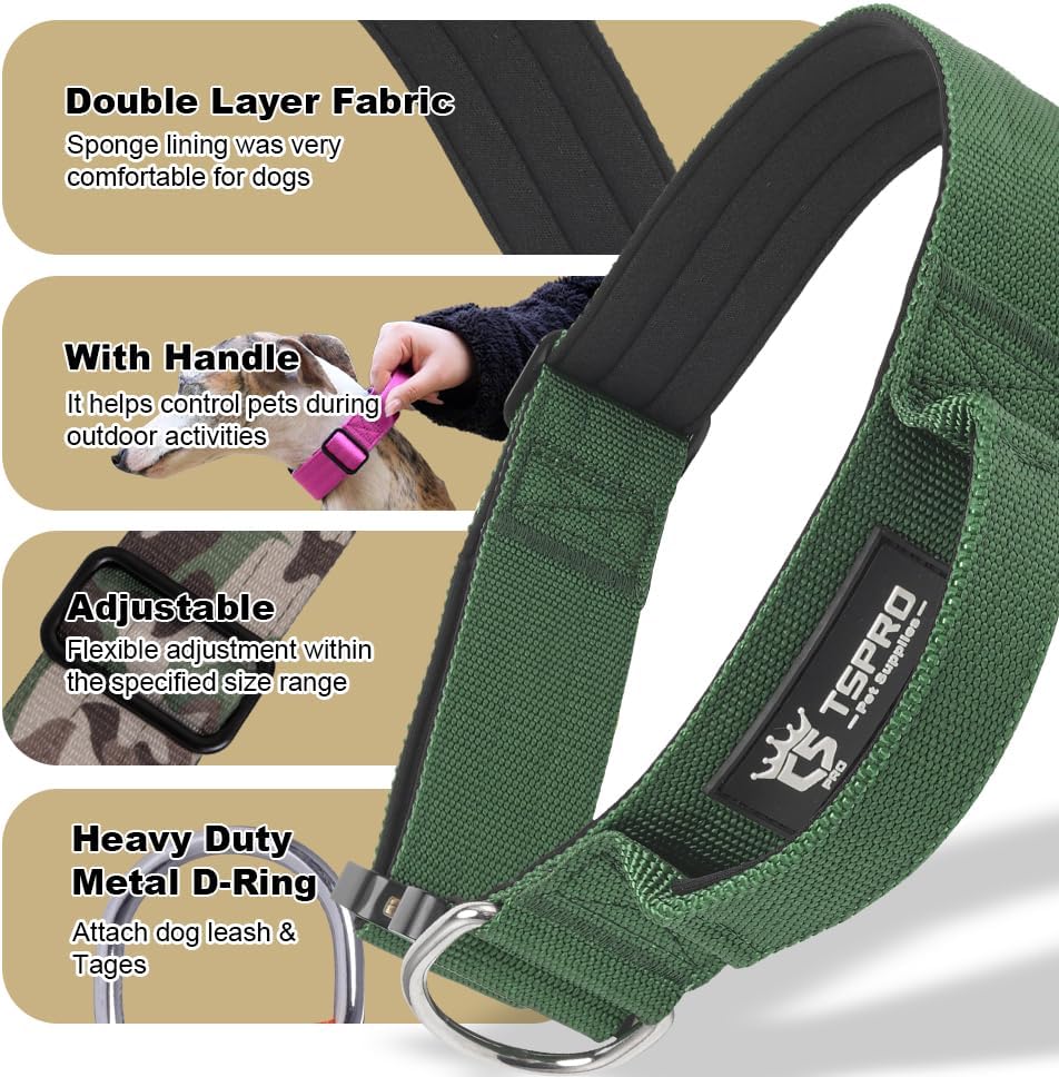 TSPRO Premium Dog Collars Tactical Dog Collar with Handle and Heavy Duty Quick-Release Metal Buckle Durable Thick and Adjustable for Medium to Large Dogs (Vitality Gradient M)
